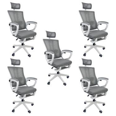 Imagem de Kit 5 Cadeiras de Escritório Presidente Executiva Oficial Paris Cinza 5