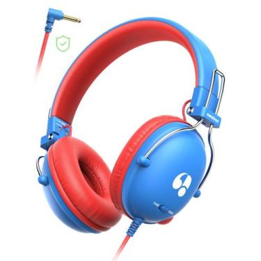 Imagem de Fones de ouvido Awatrue HK05 Kids com fio e limite de volume azul verm