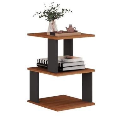 Imagem de Mesa Lateral E Canto De Sofá Mesinha Apoio Aparador Sala Móveis(Preto + Freijó)