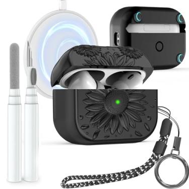 Imagem de SGHLDE Capa gravada compatível com AirPods Pro 2ª geração, linda capa preta de silicone macio para Airpod Pro e tampa magnética para MagSafe, kit limpo com cordão mosquetão..