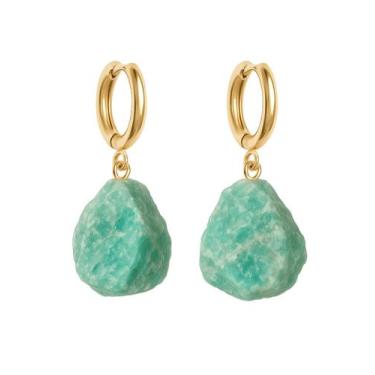Imagem de Brinco de Argola Amazonita - Cristal Natural, Banho Ouro 18k