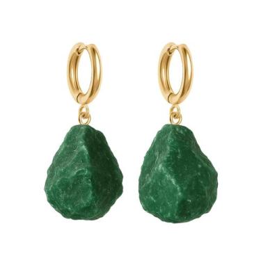 Imagem de Brinco de Argola Jaspe Verde - Cristal Natural, Banho Ouro 18k