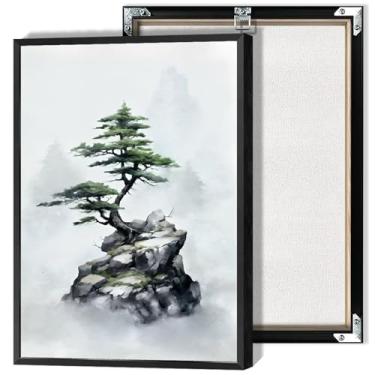 Imagem de Arte de parede em tela zen do Japão, pôster de meditação de pinheiro enevoado, bonsai de montanha japonesa, impressão estética, pacífica, pintura para spa, ioga, quarto, decoração de parede 30,5 x
