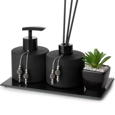 Imagem de Kit Lavabo Luxo Difusor E Saboneteira Com Bandeja (Preto)