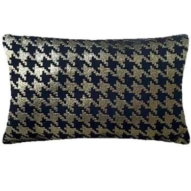 Imagem de Almofada Retangular Luxo Pied Poule Preto e Dourado 50x28cm - Sua Casa