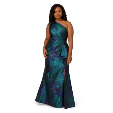 Imagem de Adrianna Papell Vestido feminino jacquard de um ombro só, Cobalto/azul-petróleo, 25 Plus Size