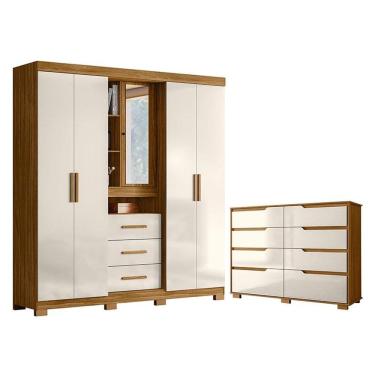 Imagem de Guarda Roupa Solteiro Eldorado e Cômoda Georgia Freijó Off White - Moval