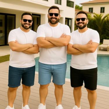 Imagem de Kit 3 Bermudas JEANS MASCULINA LISA Plus Size Grande Tamanho 44 46 48 