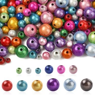 Imagem de UR URLIFEHALL 350 contas de acrílico redondas aleatórias, multicoloridas, opacas a laser, soltas, espaçadoras para pulseiras DIY, colares, brincos, suprimentos para fabricação de joias