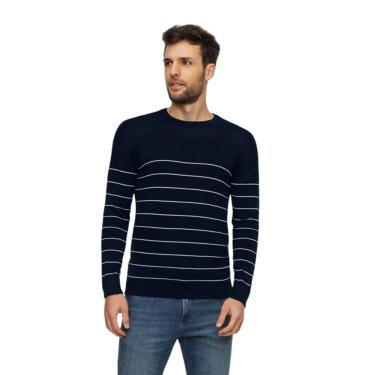 Imagem de Blusão Tricot Hangar 33 Com Listras Azul Tam. GG-Masculino