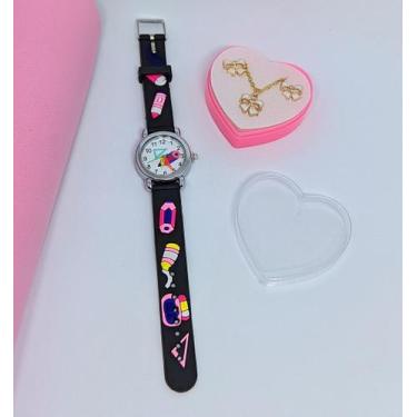 Imagem de kit Relógio Infantil Menina Analógico Quartzo esporte Silicone Desenho