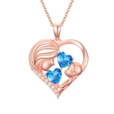 Imagem de Zoeniya Colar com pingente de coração banhado a ouro rosa para mãe e filha com 12 meses, presentes de dia das mães para mãe, pedra do mês de nascimento, joia de aniversário para mãe, esposa, namorada