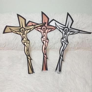 Imagem de Decoração Cruz Crucifixo De Madeira MDF Parede Jesus Fé Católico Relig