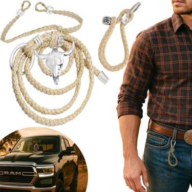 Imagem de Penduricalho Bege Porta Chaves Retrovisor de Carro Cabeça de Boi Prate