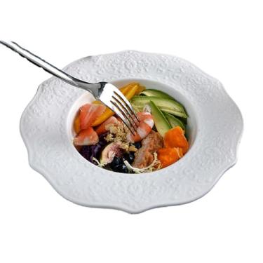 Imagem de Prato de cerâmica em relevo branco puro underglaze hotel western food - prato de sopa de 22 cm