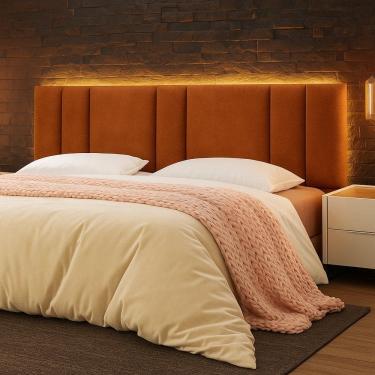 Imagem de Cabeceira Painel Cama Box King Size Siri 200cm com LED Bouclé Terracota - Desk Design