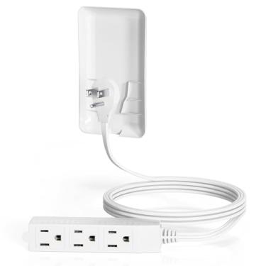 Imagem de Faixa de alimentação de tomada plana – cabo de extensão ultrafino de 3 pés com tampa de tomada extensor de tomada 3 receptáculos universais para cozinhas, atrás dos móveis,