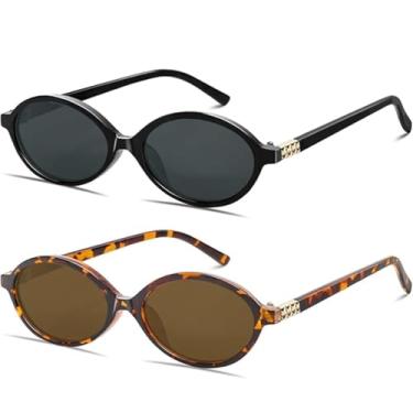 Imagem de EASYHAUTE Óculos De Sol Ovais Retrô Para Mulheres, Redondos Pequenos, Da Moda Com Proteção Uv400, Vintage Inspirados Na Miu Dos Anos 90, Y2K, Áreas Externas (Preto E Tartaruga)