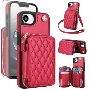 Imagem de Capa de celular para iPhone 16e/SE 2025/SE 4 carteira com protetor de tela de vidro temperado, alça de pulso, bloqueio de RFID, compartimento para cartão i Phone16e i16e 16 e SE4 4ª geração 16eCase