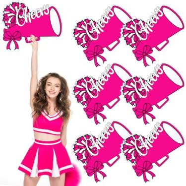 Imagem de Vicenpal 6 peças de placas de torcida em forma de megafone com alça, decoração de placa de espuma personalizada DIY para presentes de líder de torcida, vestiário, eventos esportivos, suprimentos de