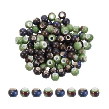 Imagem de PATIKIL 100 contas de porcelana, contas soltas redondas de cerâmica de 8 mm, espaçador feito à mão, para pulseira, colar, brinco, joias, artesanato, faça você mesmo, preto/verde