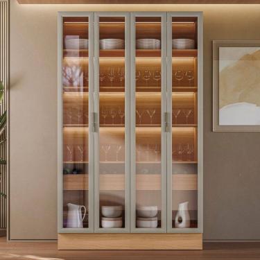 Imagem de Cristaleira Allure 4 Portas 2 Gavetas com Vidro 100% Mdf Jequiti/Gris Fosco - Linea Brasil