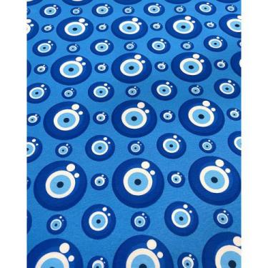 Imagem de Tecido Impermeável Acqua Linea Olho Grego Fundo Azul - 1,40m de Largur