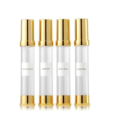Imagem de XQNCBY Conjunto de garrafa Golden Airless Pump para viagem com caixa recarregável, frasco cosmético com bomba de vácuo, como sabonete para as mãos, toner, base, óleo de cabelo, loção e creme, Dourado
