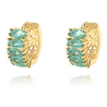 Imagem de Brinco Argola Pedra Zirconia Verde Dourado Folheado Ouro 18K