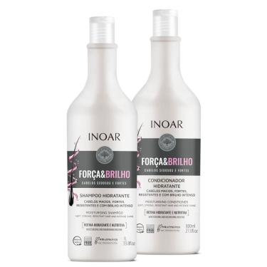 Imagem de Kit Shampoo Hidratante Inoar Força e Brilho Cabelos Sedosos e Fortes 1 Litro e Condicionador 800ml