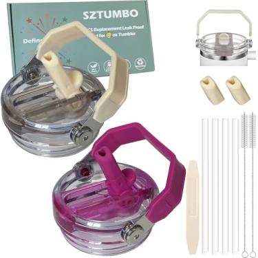 Imagem de 2 peças de substituição de tampa de canudo flip para Stanley copo de 850 g, tampa 100% à prova de vazamento, tampa à prova de derramamento e resistente a respingos, com bocal de sucção removível