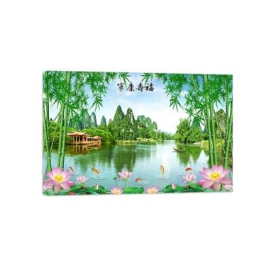 Imagem de Paisagens Pintura em Tela-Lago bambu lótus-Arte Parede Natureza-Pôster Decoração Sala de Estar Banheiro 60x90cm Tela Embrulhada