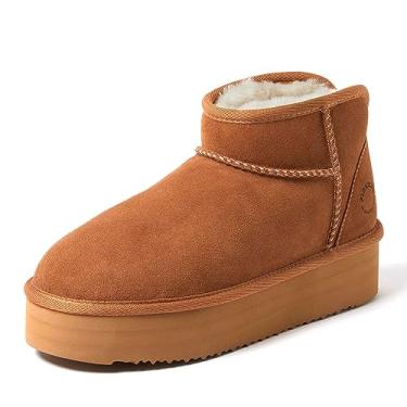 Imagem de Fireside by Dearfoams Kingston Bota feminina de cano baixo, plataforma forrada com pele de pele, Castanho, 8