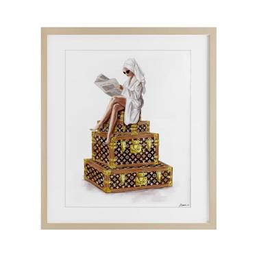 Imagem de Stupell Industries Reading Atop Suitcases Impressão emoldurada de bétula design sob vidro por Ziwei Li, 40,6 x 33,5 cm