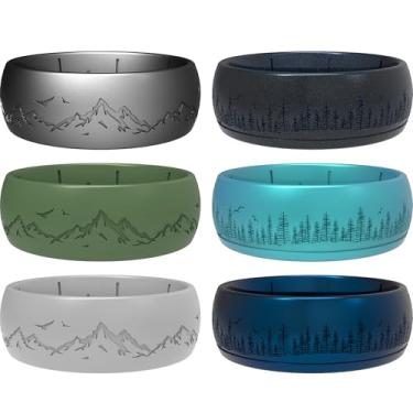 Imagem de icooci Aliança de casamento de silicone para homens, pulseira de borracha respirável para estilo de vida ativo, flexível e seguro, ajuste confortável, ideal para academia, trabalho, esportes, ao ar