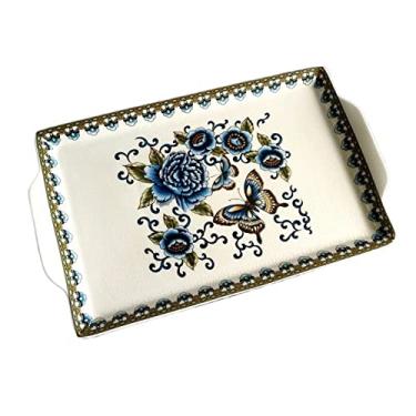 Imagem de Bandejas de servir bandeja de cerâmica criativa com padrão de rachadura bandeja de armazenamento retangular para sala de estar, mesa de café, bandeja decorativa de frutas (B)
