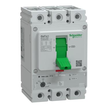 Imagem de Disjuntor Caixa Moldada Tripolar GoPact MCCB 250 Ajustável 175-250A 25kA 415Vca Cód. G25B3A250 – Schneider
