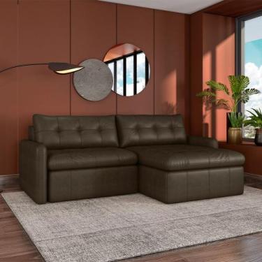 Imagem de Sofá Retrátil Bipartido Sala de Estar Belém 184cm Couro Marrom Manchad