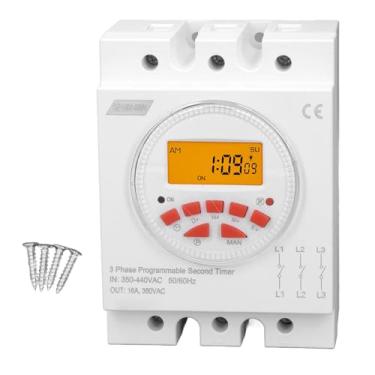 Imagem de Luocute Interruptor do Temporizador de Energia Trifásica, Timer de Controle Programável 7 Dias 24 Horas HD LitLh LCD Display Timer Switch Com Botões de Borracha para Piscinas de
