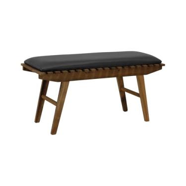 Imagem de Banco Summer 70cm Madeira Maciça Imbuia - Stain Imbuia/Estofado Corano Preto