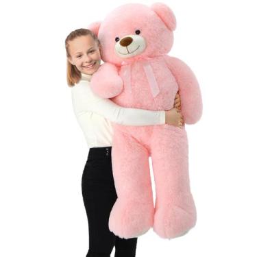 Imagem de Ursinho de pelúcia Tezituor rosa 132 cm com laço de fita