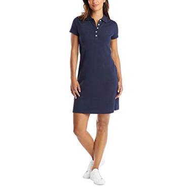 Imagem de Nautica Vestido polo feminino de algodão elástico e manga curta, Marinhos, M