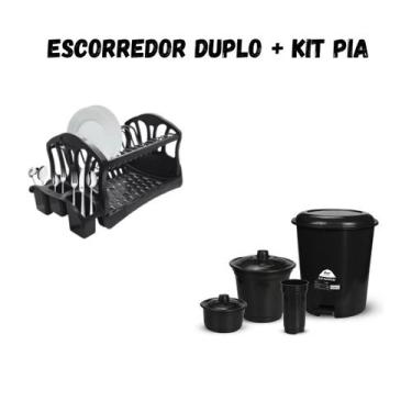 Imagem de Kit Cozinha Completo com Escorredor Duplo Lixeira 12L, Lixeira Pia, Po