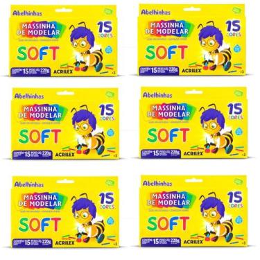Imagem de Massinha de Modelar  Acrilex 15 Cores 220g Kit 6 Unidades, N/A, Divers