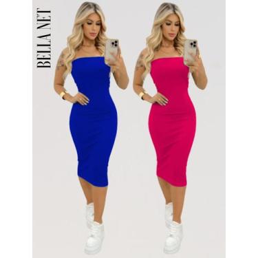 Imagem de KIT 2 Vestidos Midi Colado Sem Alça Anarruga Sem Bojo Lindas Cores - B
