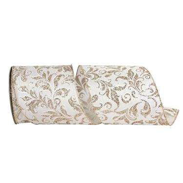 Imagem de Fita Reliant Filigrana Glitter Fantástica Listrada Fita com Fio Marfim/Dourado