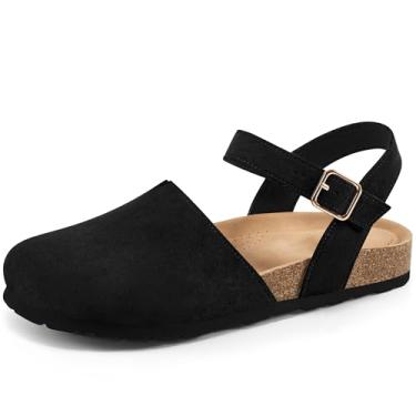 Imagem de Ecetana Sandália feminina 2025 elegante verão bico fechado sapatilha confortável palmilha de cortiça sapatos de caminhada casuais, Preto, 39