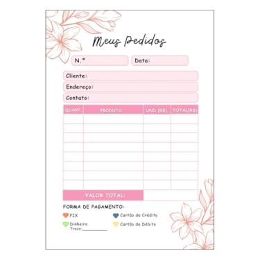 Imagem de Bloco de Pedidos Talão Recibo Destacável, 21x14,8cm, 50 Folhas, com Campos para Cliente, Endereço e Forma de Pagamento