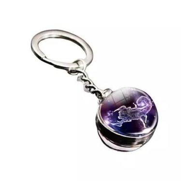 Imagem de Chaveiro Prateado Signos Detalhes Azul Bola Vidro - Minymix