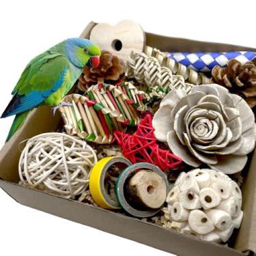 Imagem de ExcyphrXyf Brinquedos de papagaio para pássaros, caixa de forrageamento natural para periquitos, calopsitas, conures, pássaros do amor e outros pássaros pequenos a médios (médios)